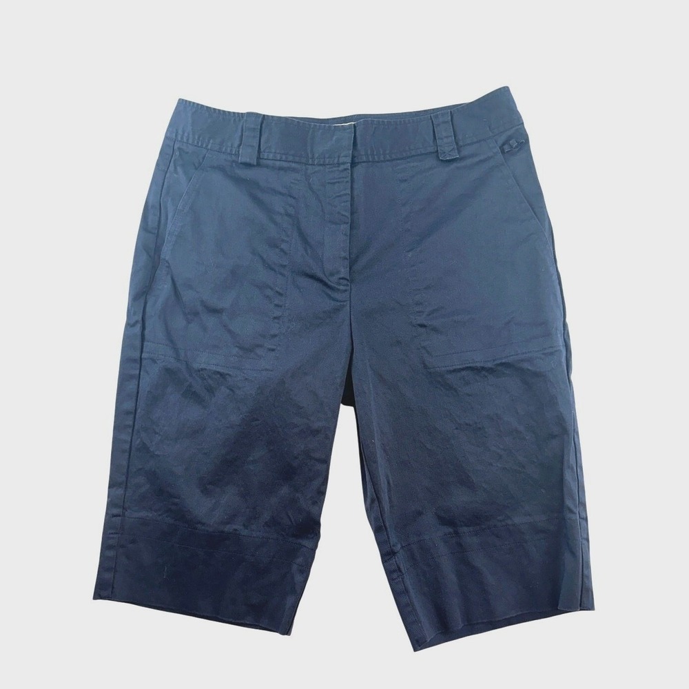 Lija Bermuda Shorts Women 8 Navy Blue Stretch Cotton Golf Casual Knee Length